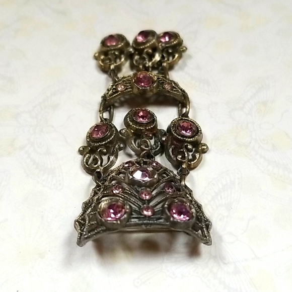 Vintage Art Deco 1930s Amethyst Rhinestone Crystal Brooch - Picture 8 of 9